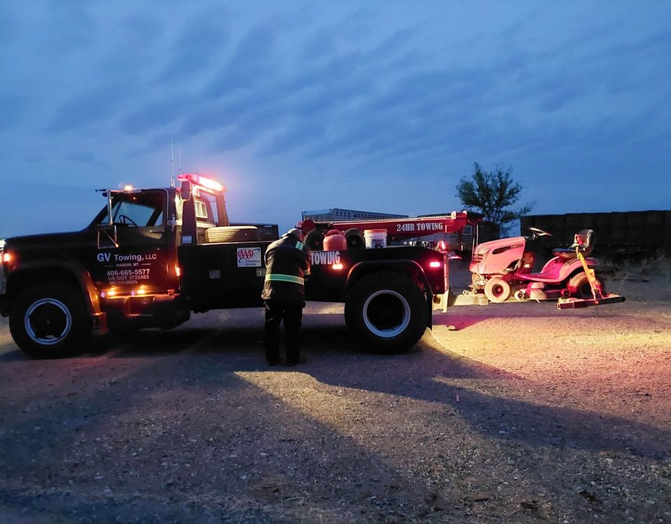 Tow truck providing 24-hour towing service in Hardin Montana