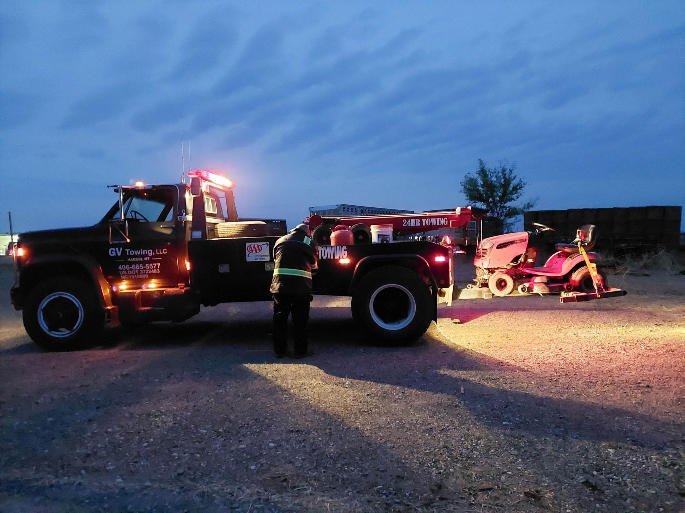 Tow truck providing 24-hour towing service in Hardin Montana